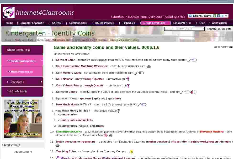 Identify Coins | Math Processes Kindergarten Math Standards