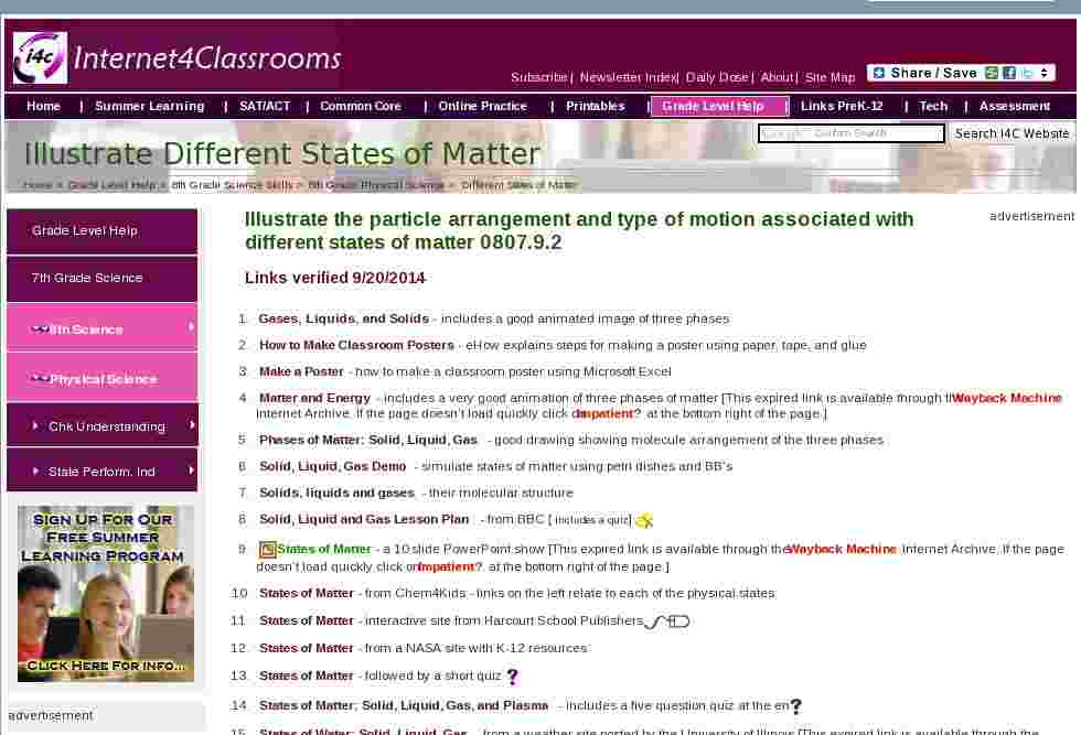Different States Of Matter Eighth 8th Grade Science Standards At I4C