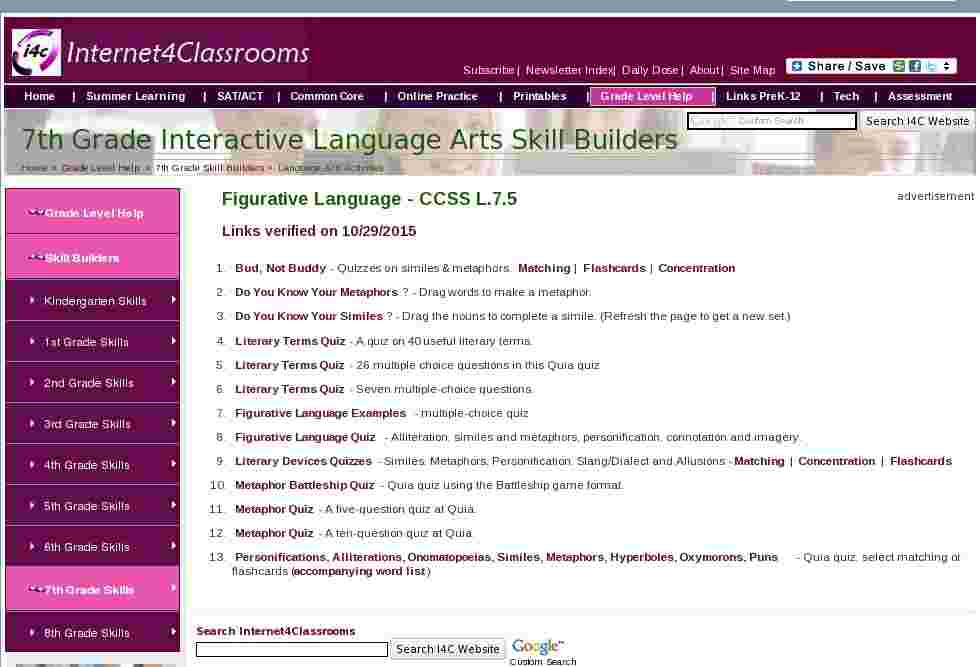 Seventh Grade Language Skill Builders - Figurative Language
