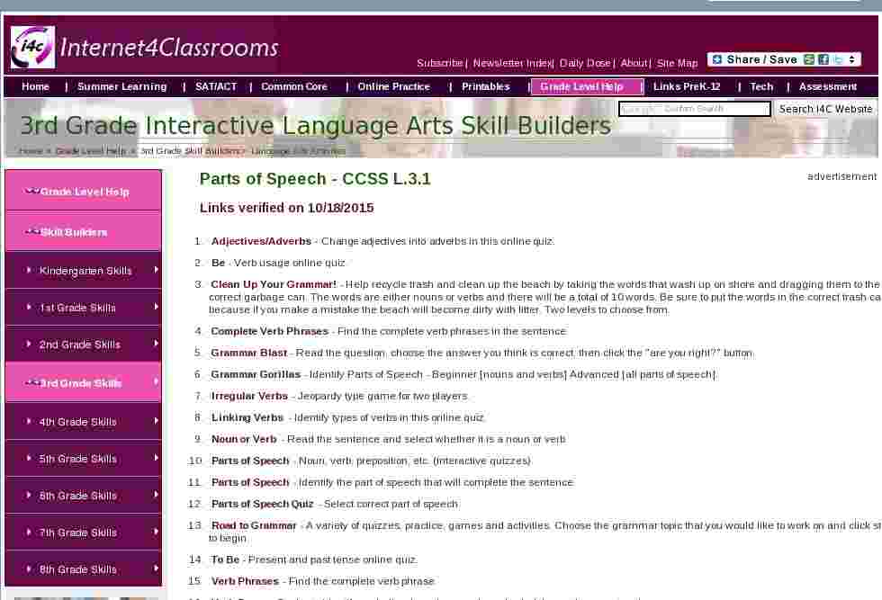 Third Grade Language Skill Builders - Parts of Speech