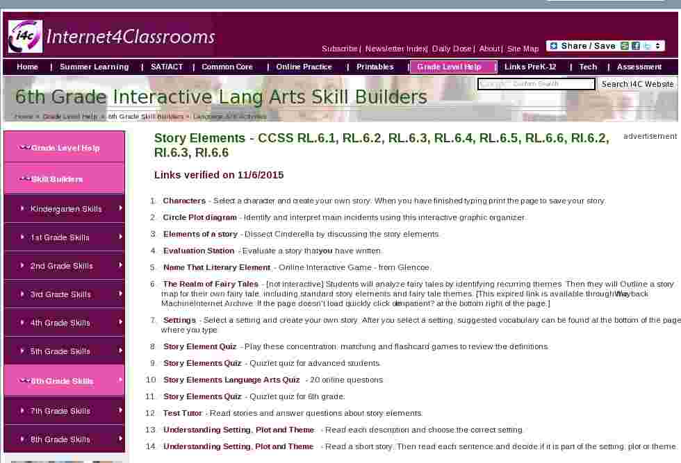 Sixth Grade Language Skill Builders Story Elements