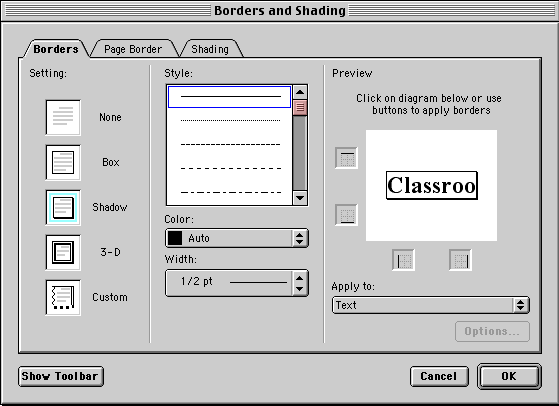 microsoft word borders