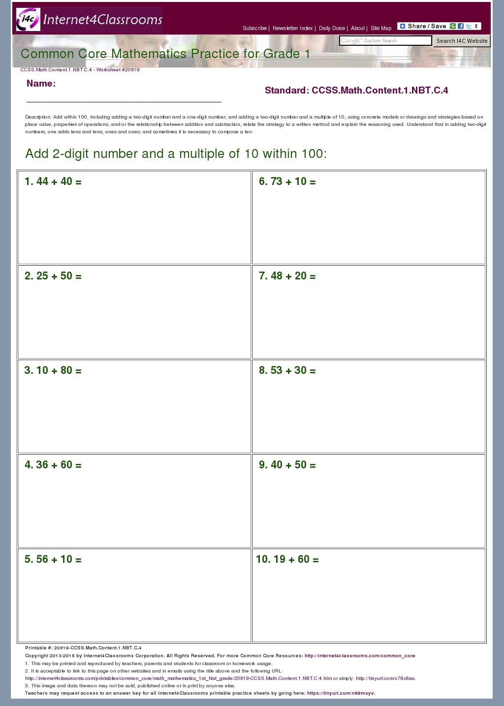 4 Nbt 1 Worksheet