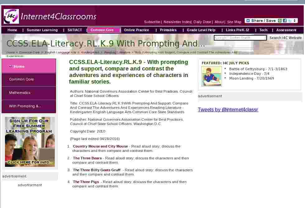 CCSS.ELA-Literacy.RL.K.9 - With prompting and support, compare and contrast...