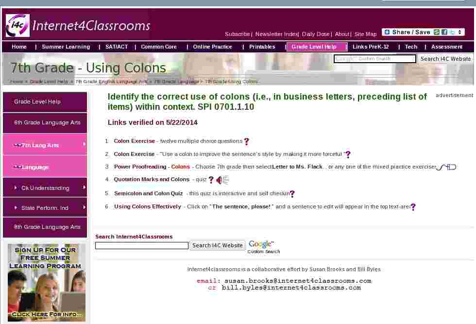 Using Colons Seventh 7th Grade English Language Arts Standards At I4C