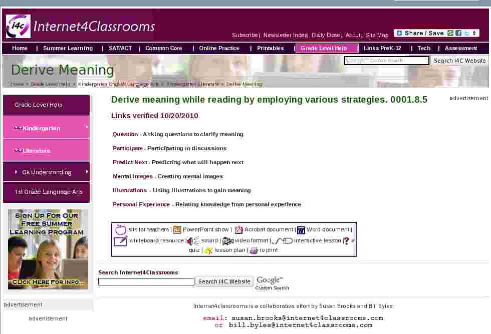 Derive Meaning Kindergarten English Language Arts Standards I4C