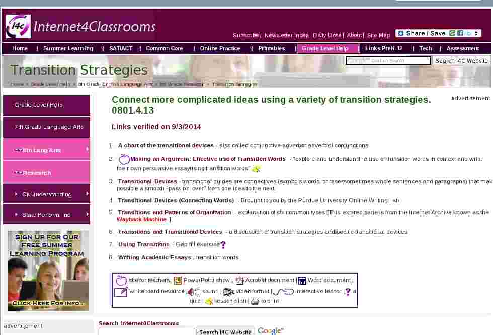 8th grade essay transitions