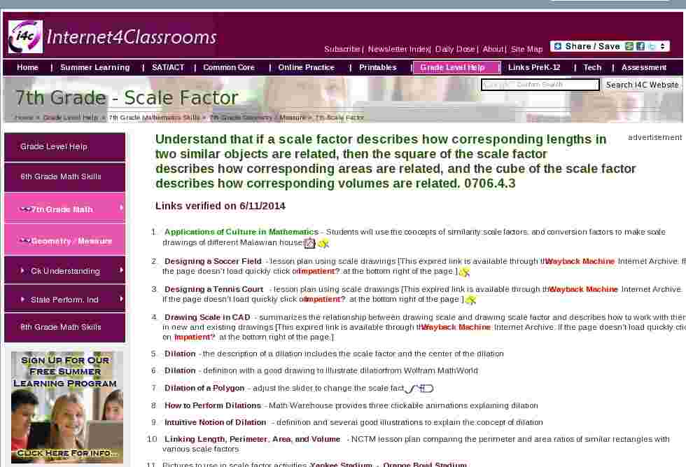 Scale Factor Geometry And Measurement Seventh 7th Grade Math I4C