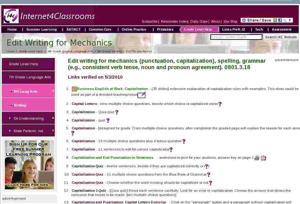 Edit for Mechanics Eighth 8th Grade English Language Arts Standards