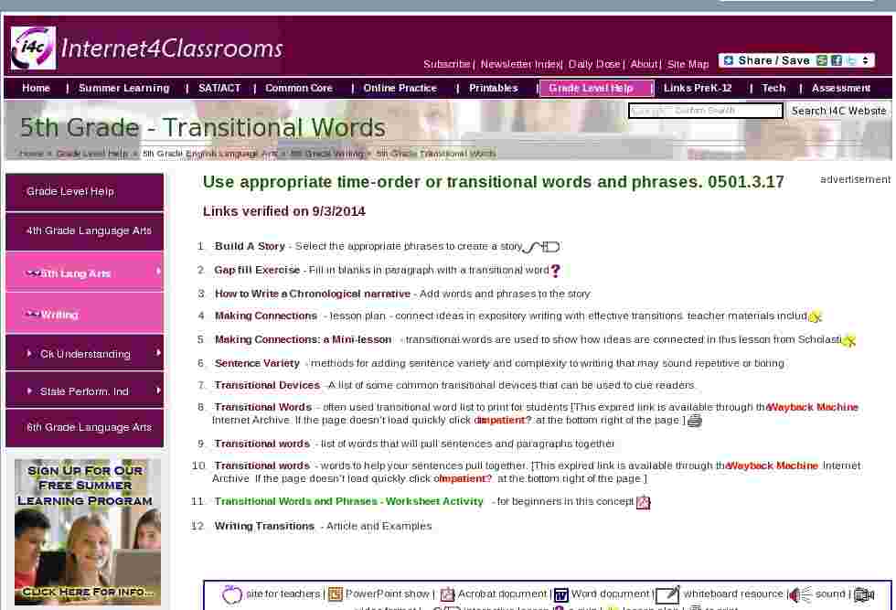 transition words for essays for 5th grade