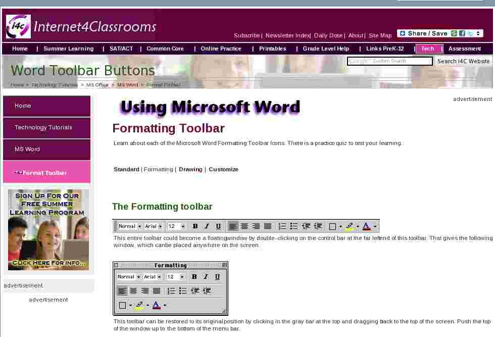 Formatting microsoft toolbar word