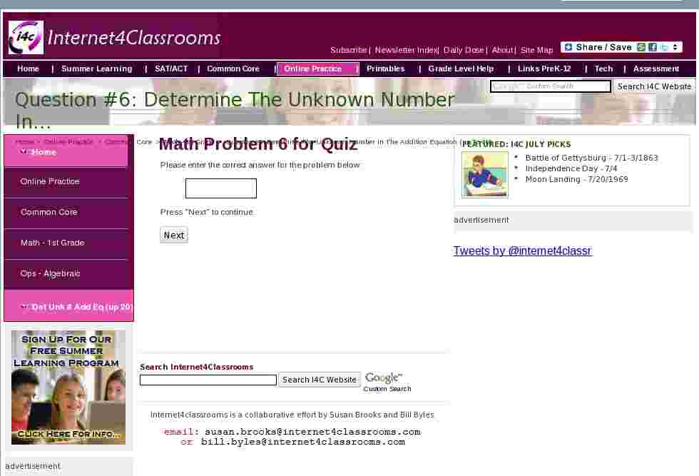 Question #6: Determine the Unknown Number in the Addition Equation