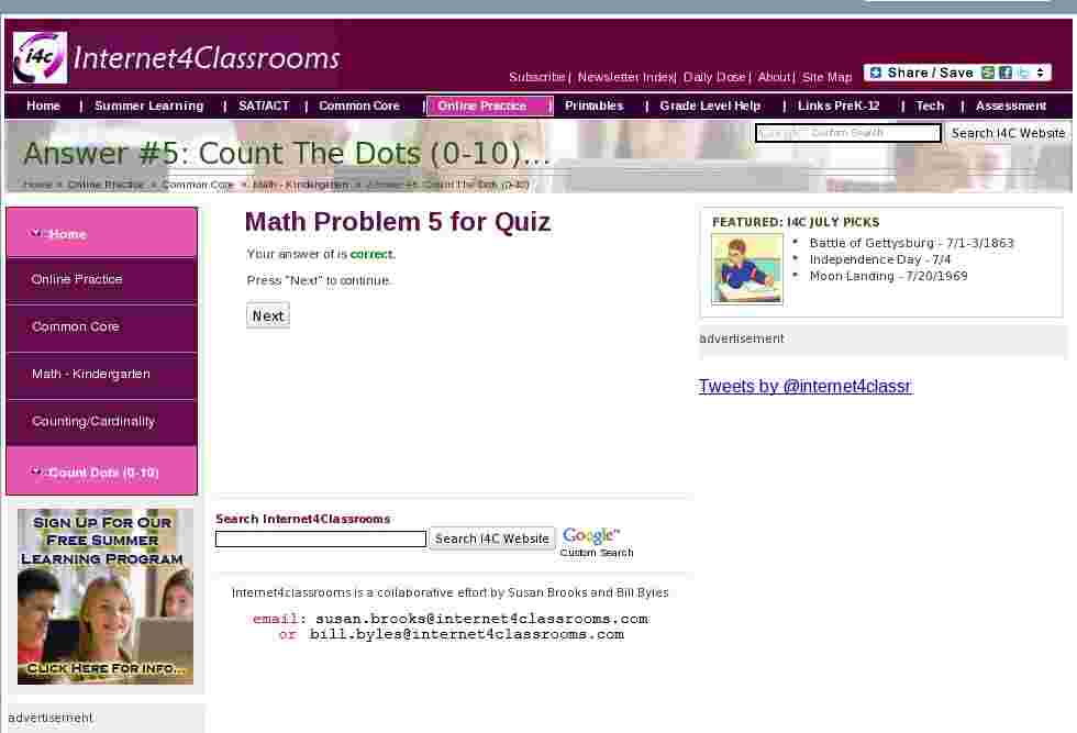 Answer #5: Count the dots (0-10) (CCSS.Math.Content.K.CC.A.3), Math