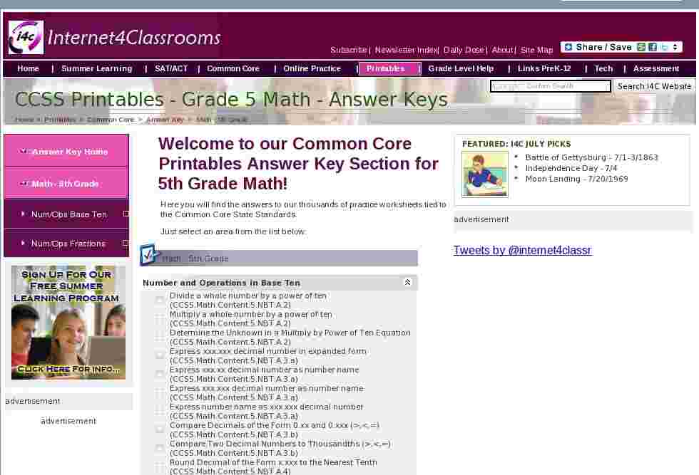 common core math answers 5th grade