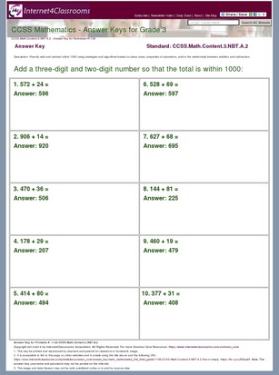 Answer Key Download - Worksheet #1126. CCSS.Math.Content.3.NBT.A.2