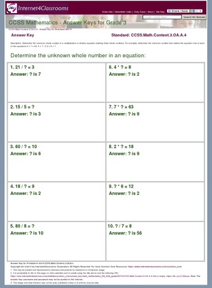 Answer Key Download Worksheet #6078 CCSS Math Content 3