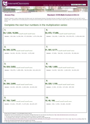 Answer Key Download - Worksheet #14143. CCSS.Math.Content.4.OA.C.5