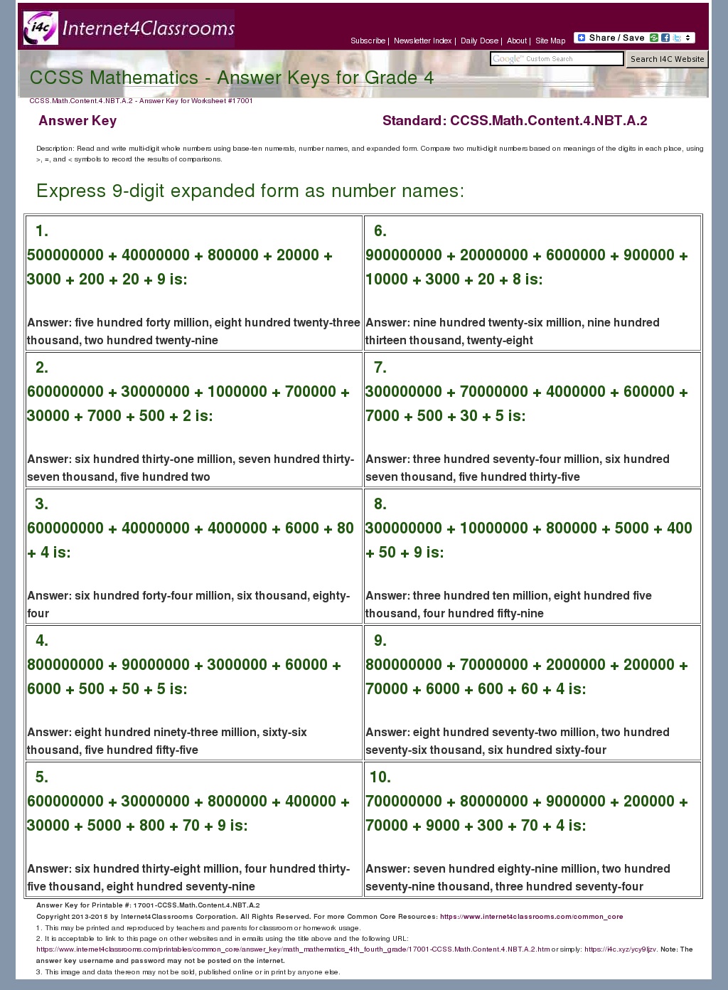 Answer Key Download - Worksheet #17001. CCSS.Math.Content ...