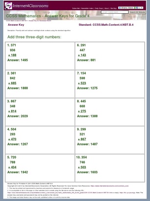 Answer Key Download - Worksheet #2281. CCSS.Math.Content.4.NBT.B.4
