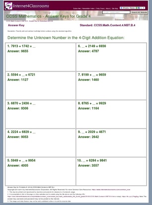 Answer Key Download - Worksheet #25100. CCSS.Math.Content.4.NBT.B.4