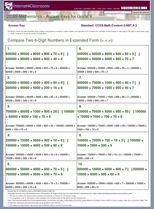 Answer Key Download - Worksheet #26634. CCSS.Math.Content.4.NBT.A.2