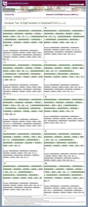 Answer Key Download - Worksheet #27028. CCSS.Math.Content.4.NBT.A.2