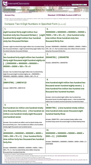 Answer Key Download - Worksheet #30463. CCSS.Math.Content.4.NBT.A.2