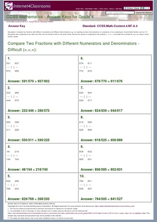 Answer Key Download - Worksheet #33601. CCSS.Math.Content.4.NF.A.2