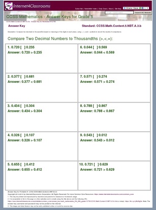Answer Key Download Worksheet 12750 Ccss Math Content 5
