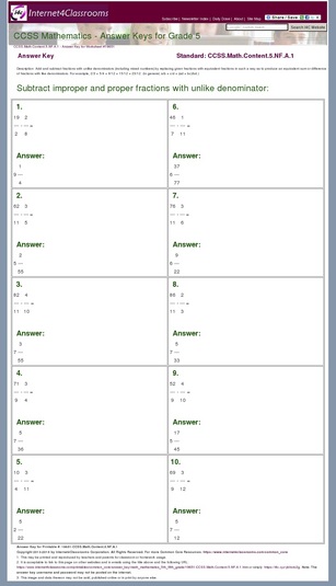 Answer Key Download - Worksheet #19651. CCSS.Math.Content.5.NF.A.1