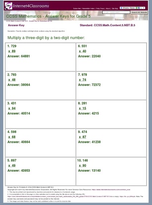 Answer Key Download Worksheet 2708 Ccss Math Content 5