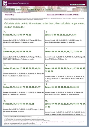 Answer Key Download Worksheet 13815 Ccss Math Content 6