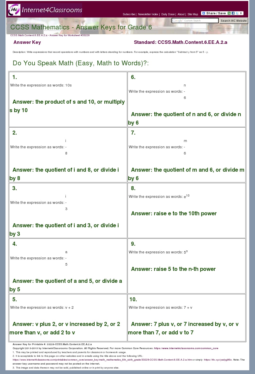 Answer Key Download - Worksheet #33228. CCSS.Math.Content ...