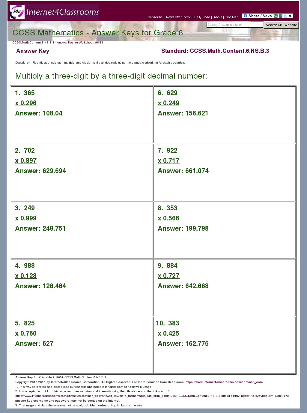 Answer Key Download Worksheet 9861. CCSS.Math.Content.6.NS.B.3