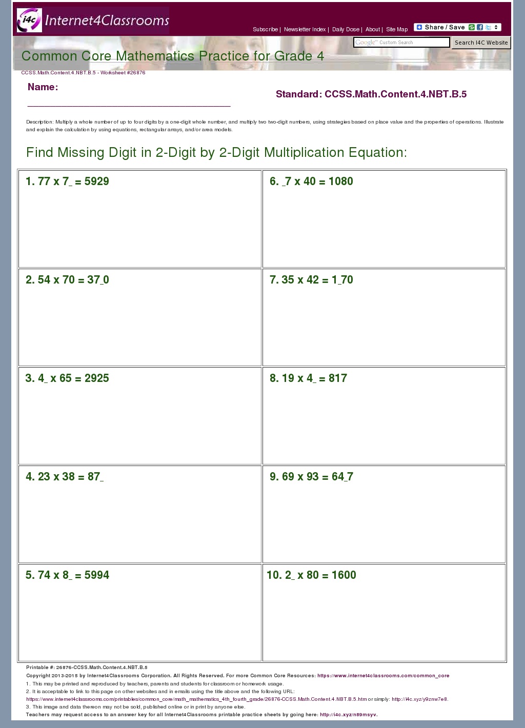 4 Nbt 1 Worksheet