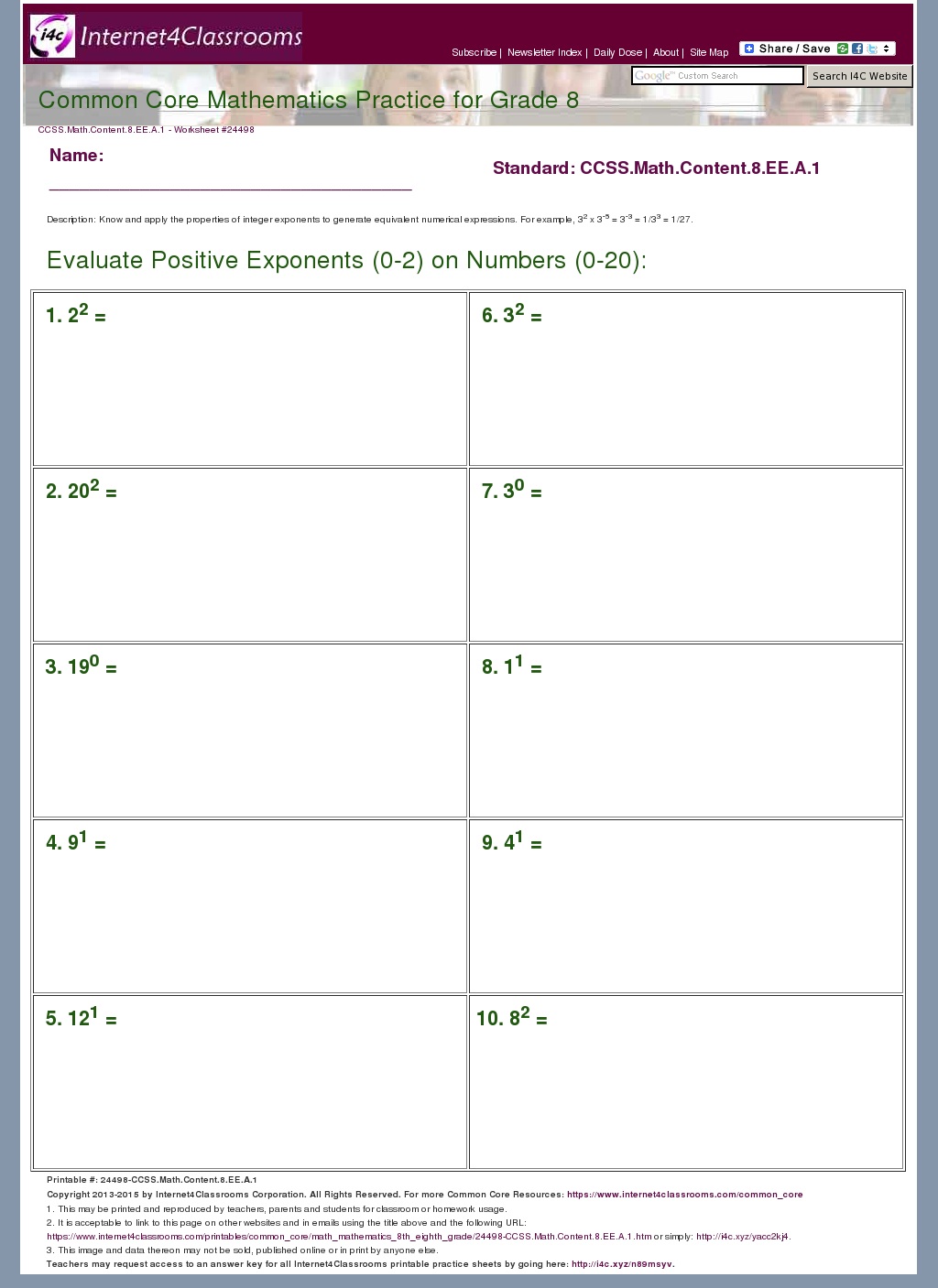 key generate the Description/Download #24498. Worksheet CCSS.Math.Content.8.EE.A.1 key generate the Description/Download #24498. Worksheet CCSS.Math.Content.8.EE.A.1