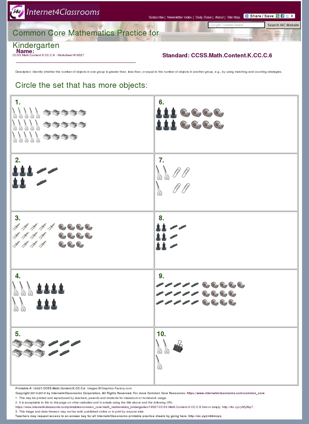 Description Download Worksheet CCSS Math Content