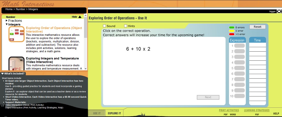 Sixth Grade Interactive Math Skills Order of Operations