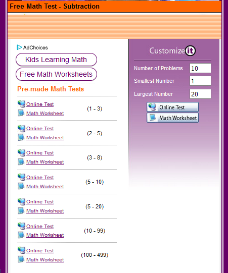 State Standard Assessments Mathematics Subtraction Practice
