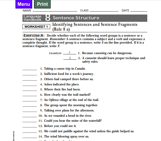 Sentence Fragments And Run Ons Worksheet Pdf