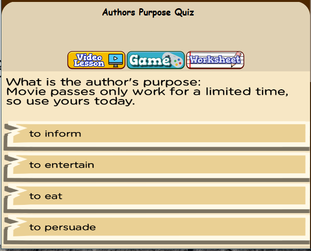 Authors Purpose  Free Reading Skills Game