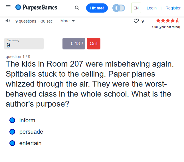 Author's Purpose Quiz